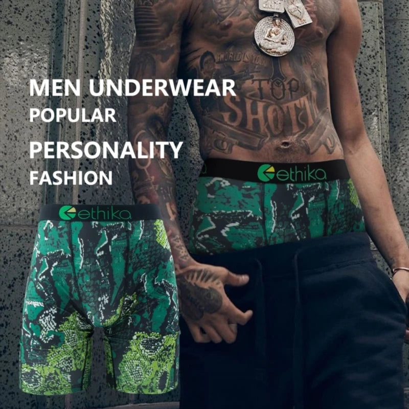 ETHIKA 1Pcs Men Underwear Boxers Breathable Mesh Crotch Man Underpants Mens Panties Plus Size Printed Men's Boxershorts Trunks