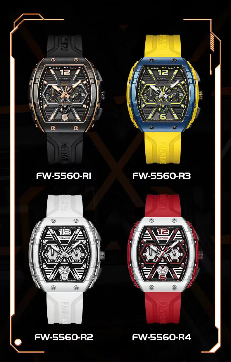 Mark Fairwhale 5560 Brand Luxury Mens Watch Wristwatch Clock Silicone Strap Chronograph Quartz Watches for Men montres hommes