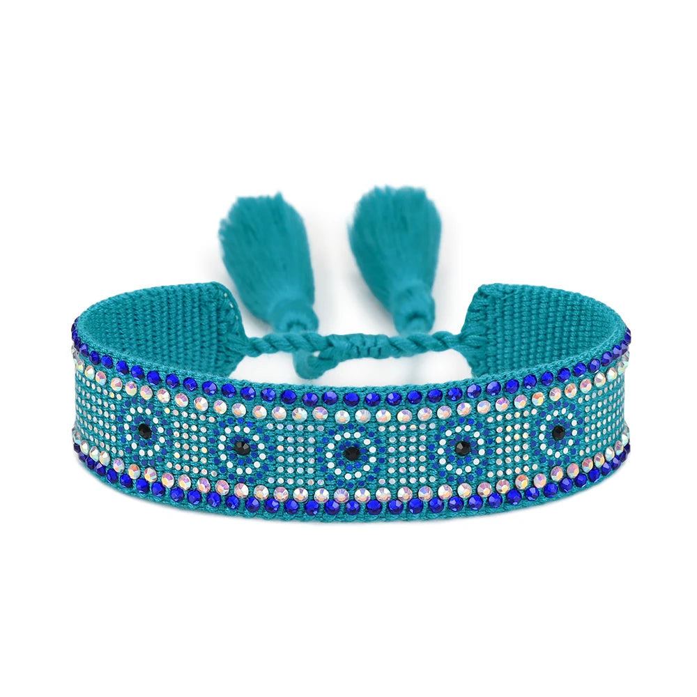 Evil Eyes Woven Bracelets Stackable Wrap Fabric Bracelets