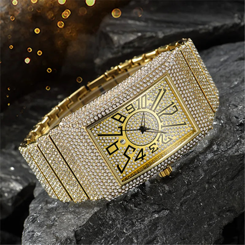 Montre Homme Big Brand Rectangle Men Watches Silver Fashion Casual Alloy Band Hip Hop Diamond Golden Luxury Date Quartz Watch DZ