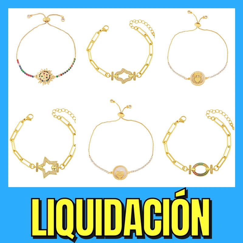 Clearance Bracelets / Copper Gold Plated Bracelets for Women CZ Rhinestone Chain Bracelets Crystal Jewelry Gifts brtk51