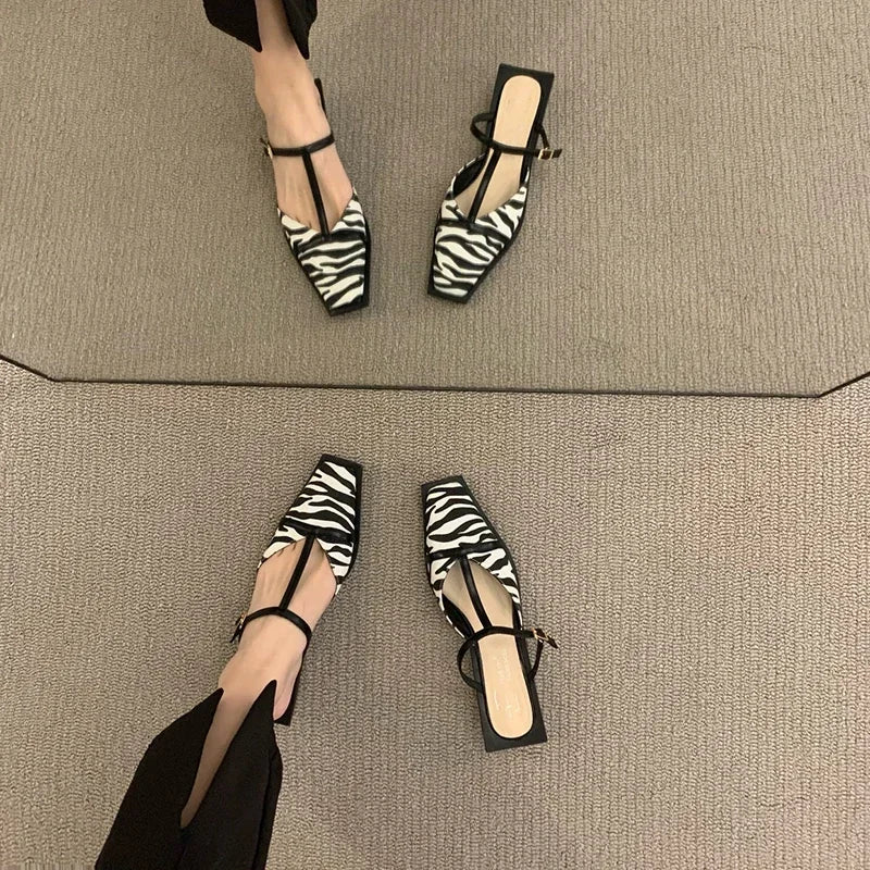 2024 Summer Women Mules Slipper Fashion Shallow Square Toe Slides Outdoor Dress Sandal Women's Sandalias