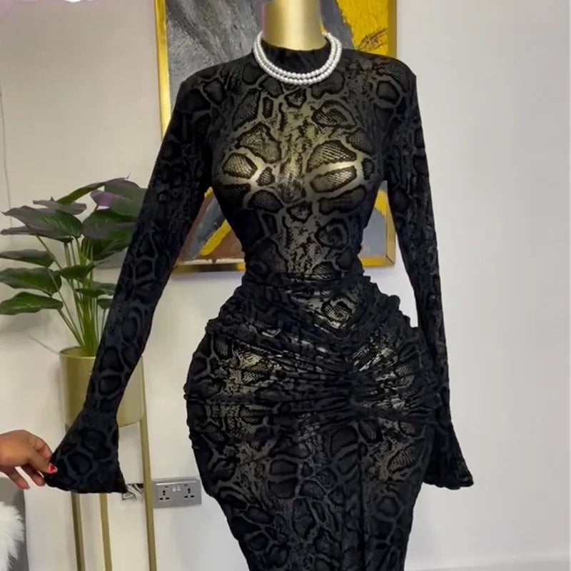 Women's clothing 2025 spring new style temperament semi high collar lace long sleeved waisted hip one-step skirt long skirt