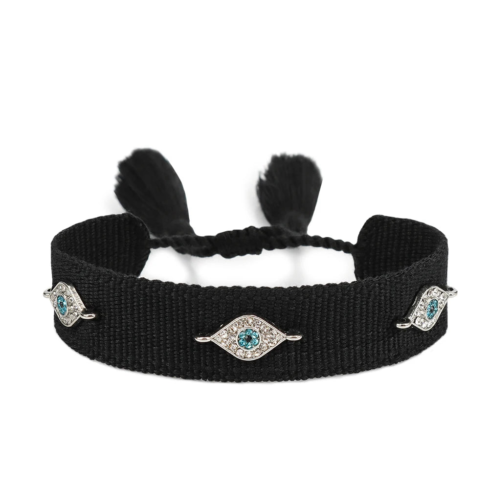 Woven Bracelets Evil Eyes Stackable Wrap Fabric Bracelets