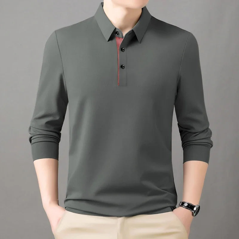 2025 Trend  Men's Long Sleeved Popular Casual T-shirt  Lapel POLO Men's Clothing