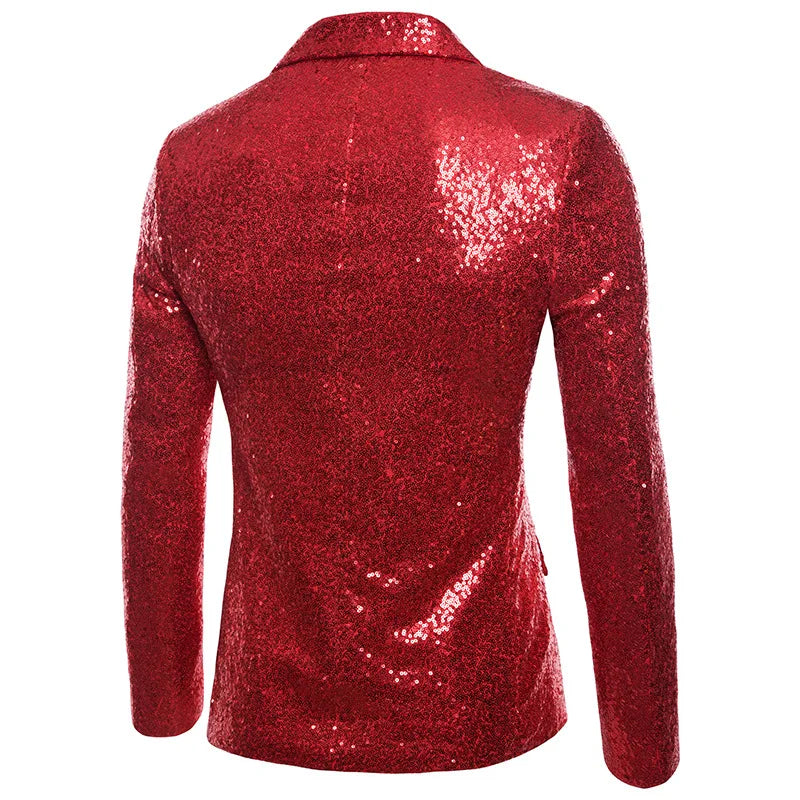 Nightclub Men's Clothing Long Sleeve Sequined Blazer Jacket Single Button Solid Color