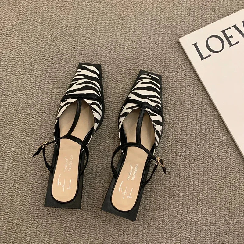 2024 Summer Women Mules Slipper Fashion Shallow Square Toe Slides Outdoor Dress Sandal Women's Sandalias