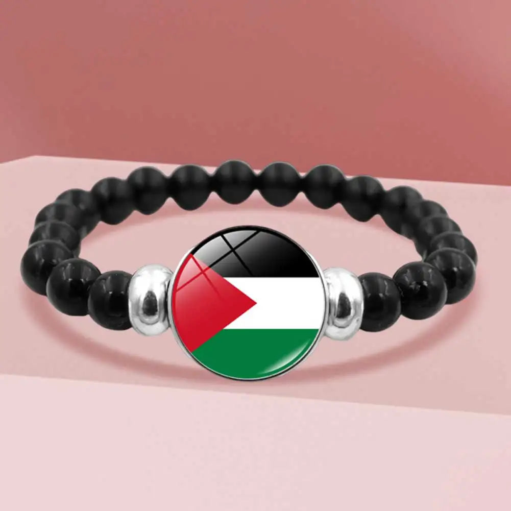 Palestinian Flag Bracelet Fashion Leather Braided Bracelets Glass Cabochon Bracelets Palestinian Souvenir Bracelets Jewelry Gift