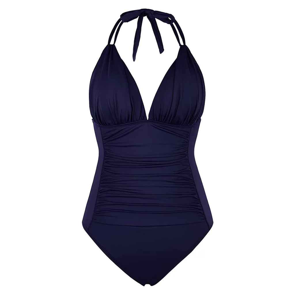 Bikinis Mujer Women's One-piece With Chest Pad Without Steel Bra Swimsuit Solid Color Swimsuit купальники женские