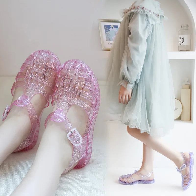 Summer New Sandal Princess Crystal Shoes Boy Girl Children Cave Shoe Kid Jelly Glitter Baby Roman Beach Sandals Toddler Slippers