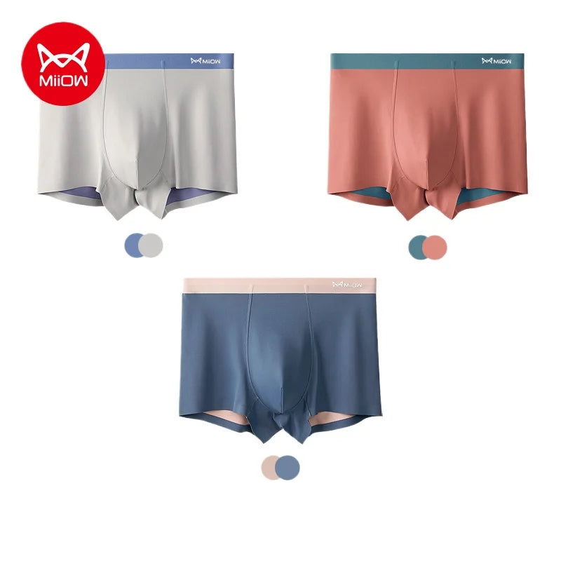 MiiOW 3Pcs Silky Ice Silk Men Underwear Boxers Modal Antibacterial Men's Boxer Panties Light Breathable Man Underpants Trunks
