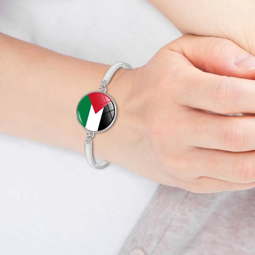 Palestinian Flag Bracelet Fashion Leather Braided Bracelets Glass Cabochon Bracelets Palestinian Souvenir Bracelets Jewelry Gift