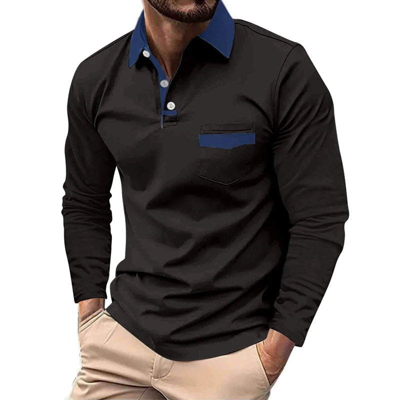 Spring Autumn Men Clothes Long Sleeve Business Casual Golf Polo Shirt Men Clothes Sport Pure Color Big Pocket Polo T Shirt Tops