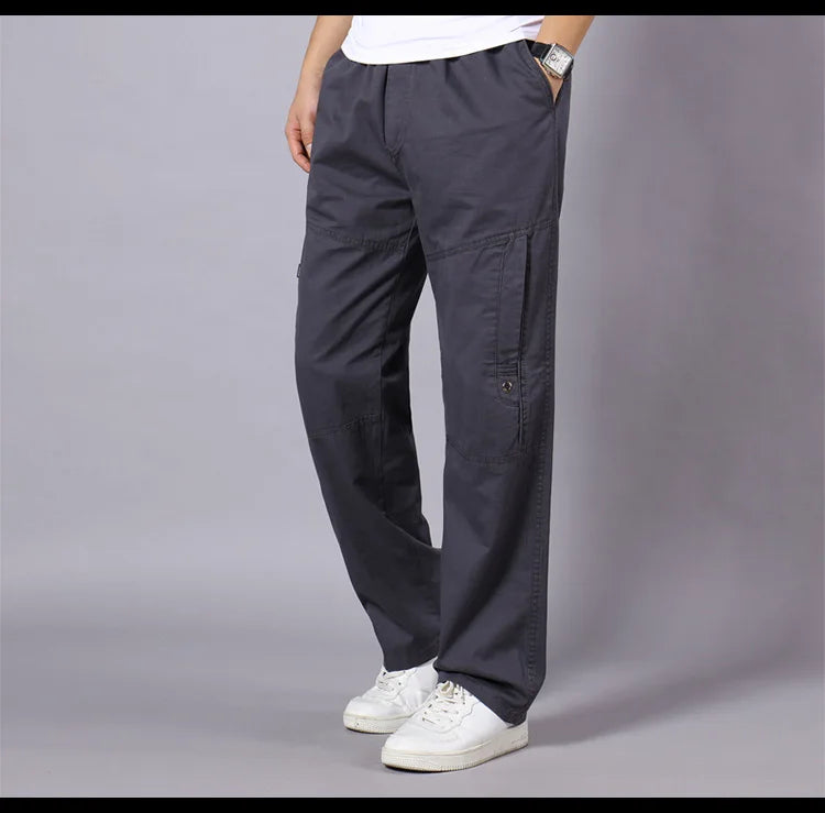 IPPOLICH Men's Pants Sweatpant Leisure Breathable Pants Pockets Wide Leg Cotton Black Cargo Pants Classic Man Casual Cargo Pants