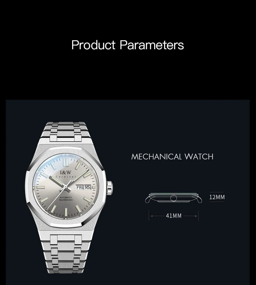 SEIKO NH36A Mechanical Watches for Man Luxury Brand IW CARNIVAL Watch Automatic Sapphire Luminous 5bar Waterproof Montres Hommes