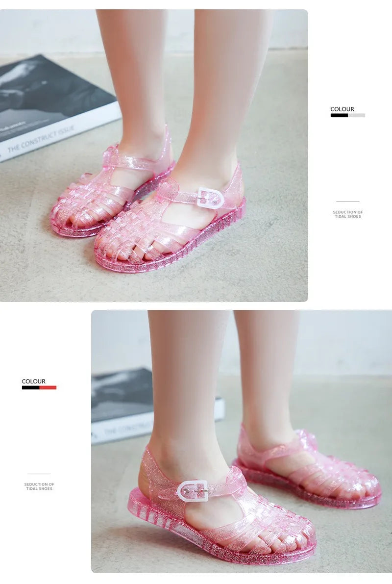 Summer New Sandal Princess Crystal Shoes Boy Girl Children Cave Shoe Kid Jelly Glitter Baby Roman Beach Sandals Toddler Slippers