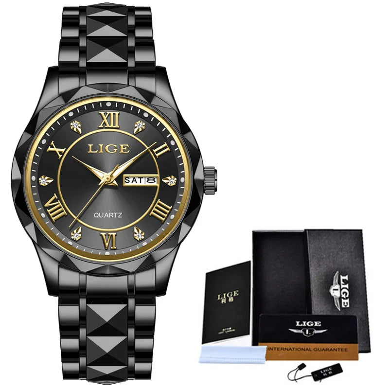 LIGE Casual Sport Watch Ladies Top Luxury All Steel Waterproof Quartz Watches For Women Fashion Gold Watch Women Montres Femmes