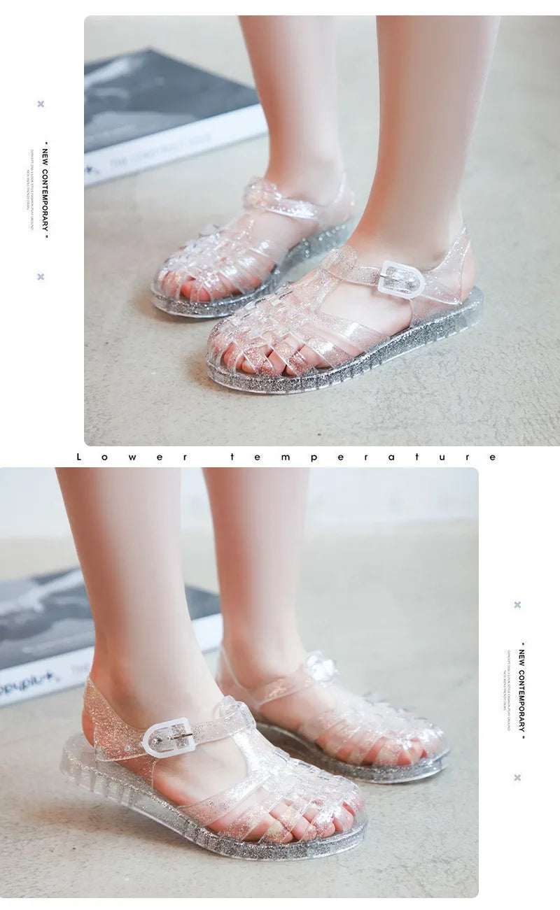 Summer New Sandal Princess Crystal Shoes Boy Girl Children Cave Shoe Kid Jelly Glitter Baby Roman Beach Sandals Toddler Slippers