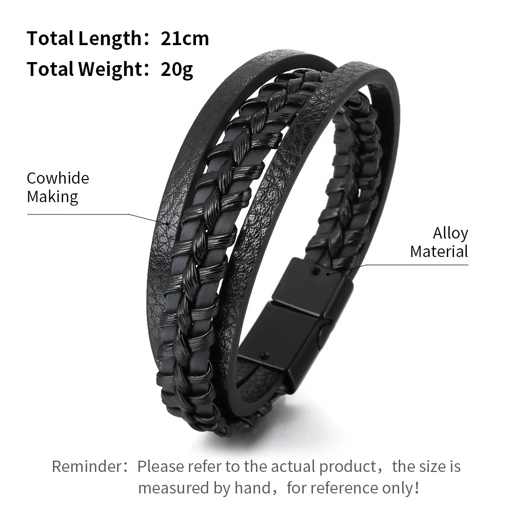 Trendy  Leather Bracelets For Men Multilayer Braided Rope Bracelets For Male Bracelets Jewelry Pulsera Hombre