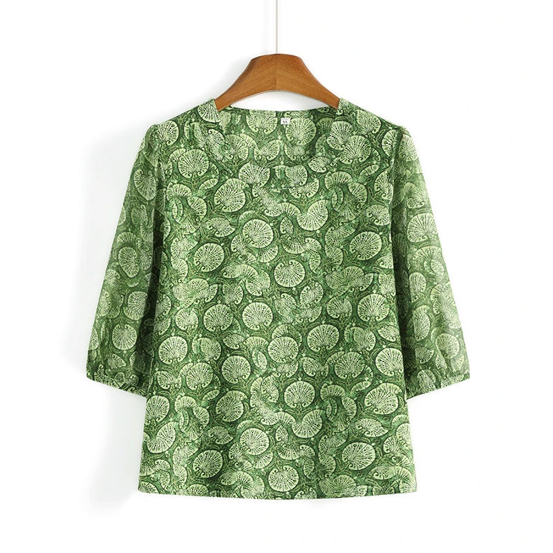 New Vintage Chiffon Women's Clothing Korean Pullovers Women's Clothing Summer Printing half sleeve Tops O-neck T-Shirts