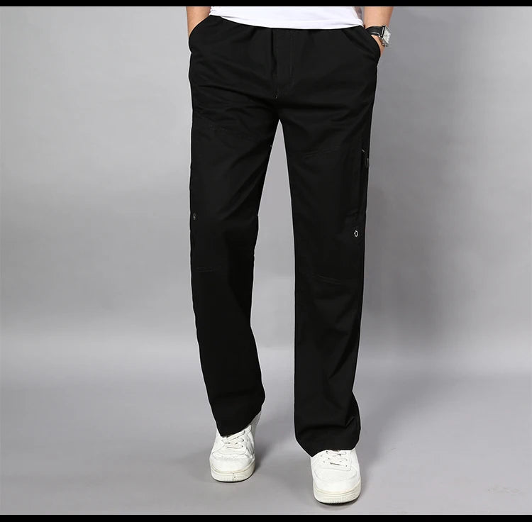 IPPOLICH Men's Pants Sweatpant Leisure Breathable Pants Pockets Wide Leg Cotton Black Cargo Pants Classic Man Casual Cargo Pants