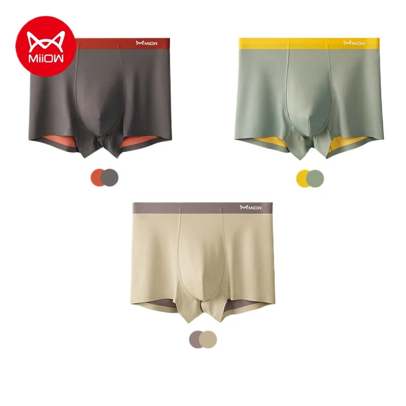 MiiOW 3Pcs Silky Ice Silk Men Underwear Boxers Modal Antibacterial Men's Boxer Panties Light Breathable Man Underpants Trunks