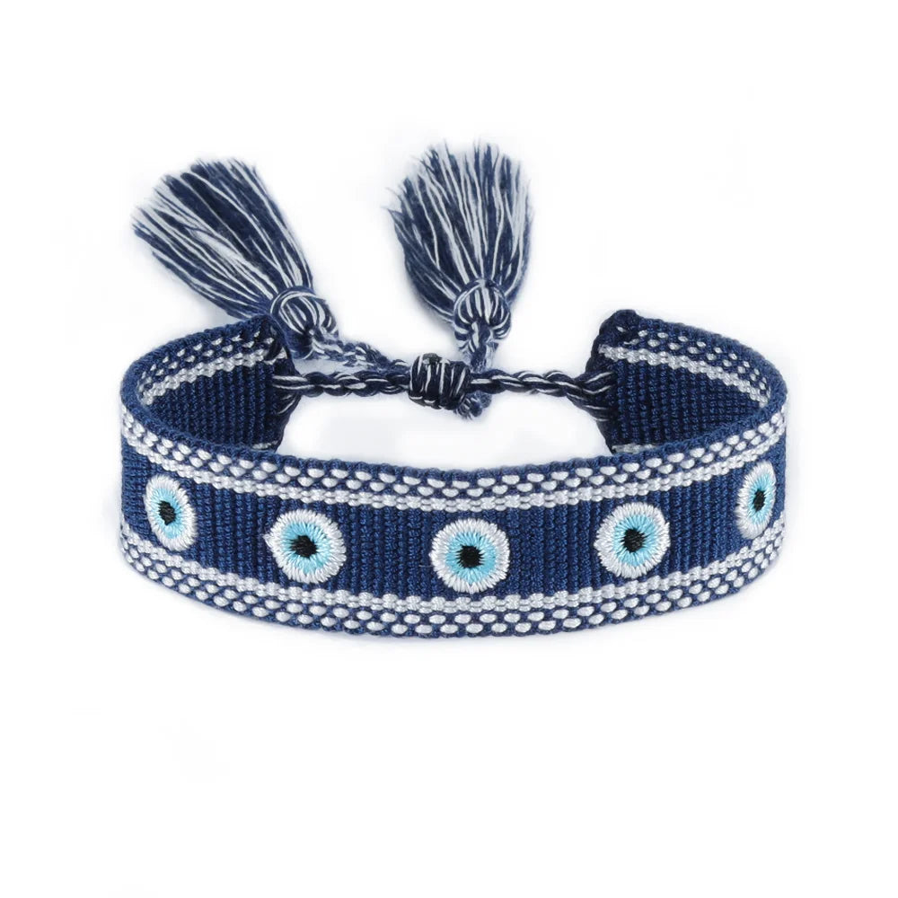 Woven Bracelets Evil Eyes Stackable Wrap Fabric Bracelets