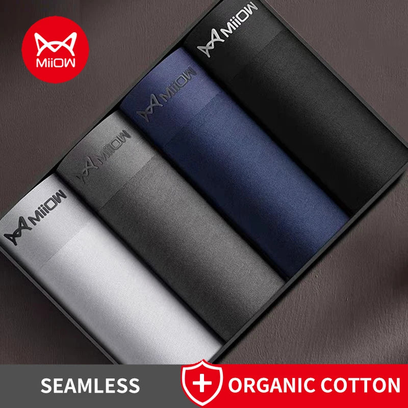 MiiOW 4Pcs Cotton Men's Panties Graphene Antibacterial Boxer Innerwear Man Underwear Seamless Breathable Man Underpants Boxers