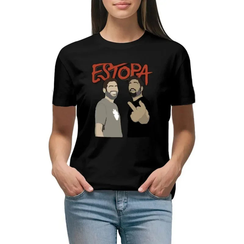 2024 Summer Personalized Street Hip Hop Style Estopa T-shirt Women's Clothing Retro Top Women's Clothing