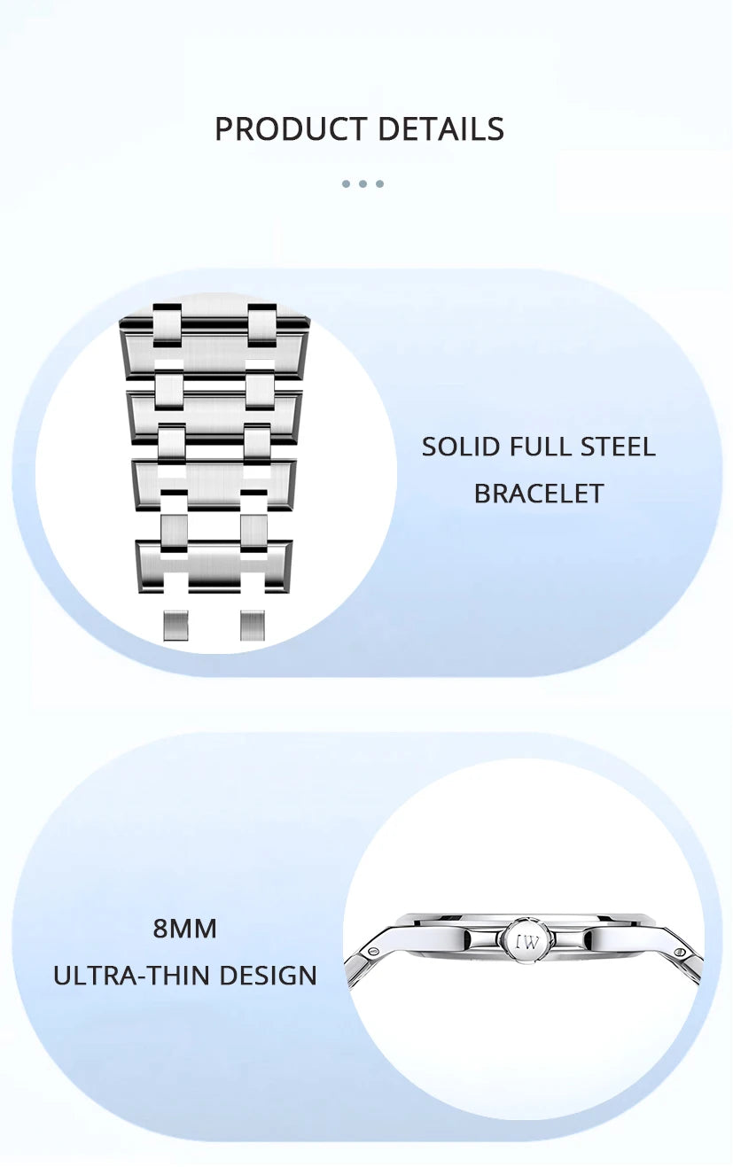 I&W Simple Quartz Watch for Women 2024 New Design Ladies Watches Sapphire Calendar Full Steel Bracelet Waterproof Montres Femmes