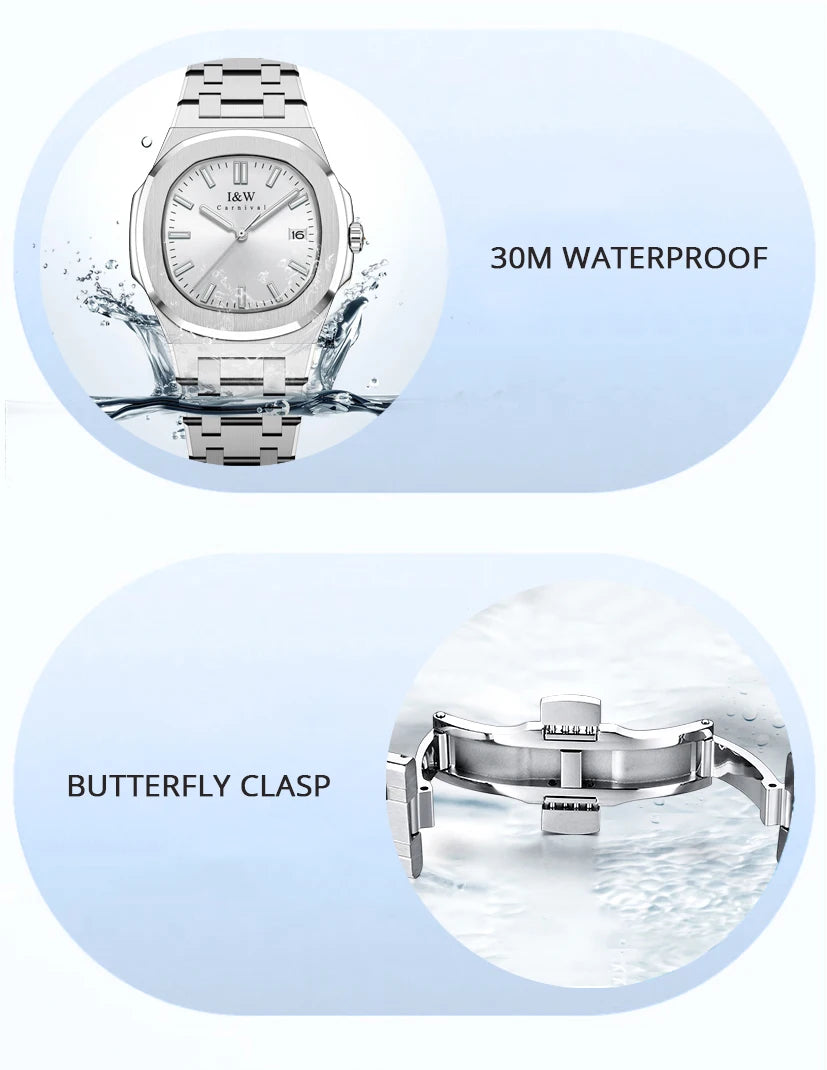 I&W Simple Quartz Watch for Women 2024 New Design Ladies Watches Sapphire Calendar Full Steel Bracelet Waterproof Montres Femmes