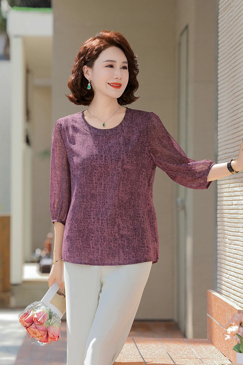 New Vintage Chiffon Women's Clothing Korean Pullovers Women's Clothing Summer Printing half sleeve Tops O-neck T-Shirts