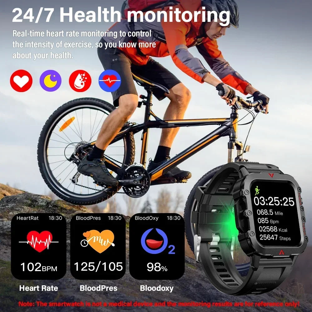 2024 Military Montres Hommes Smartwatch LED Outdoor Sports Watches For Men Women 1.73inch Bluetooth reloj hombre Smart Watch