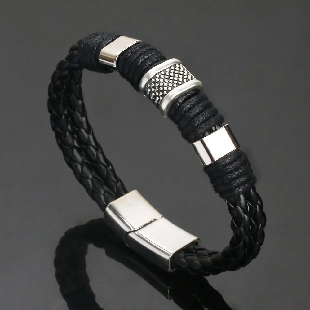 Trendy  Leather Bracelets Men Stainless Steel Multilayer Braided Rope Bracelets For Male Bracelets Jewelry Pulsera Hombre