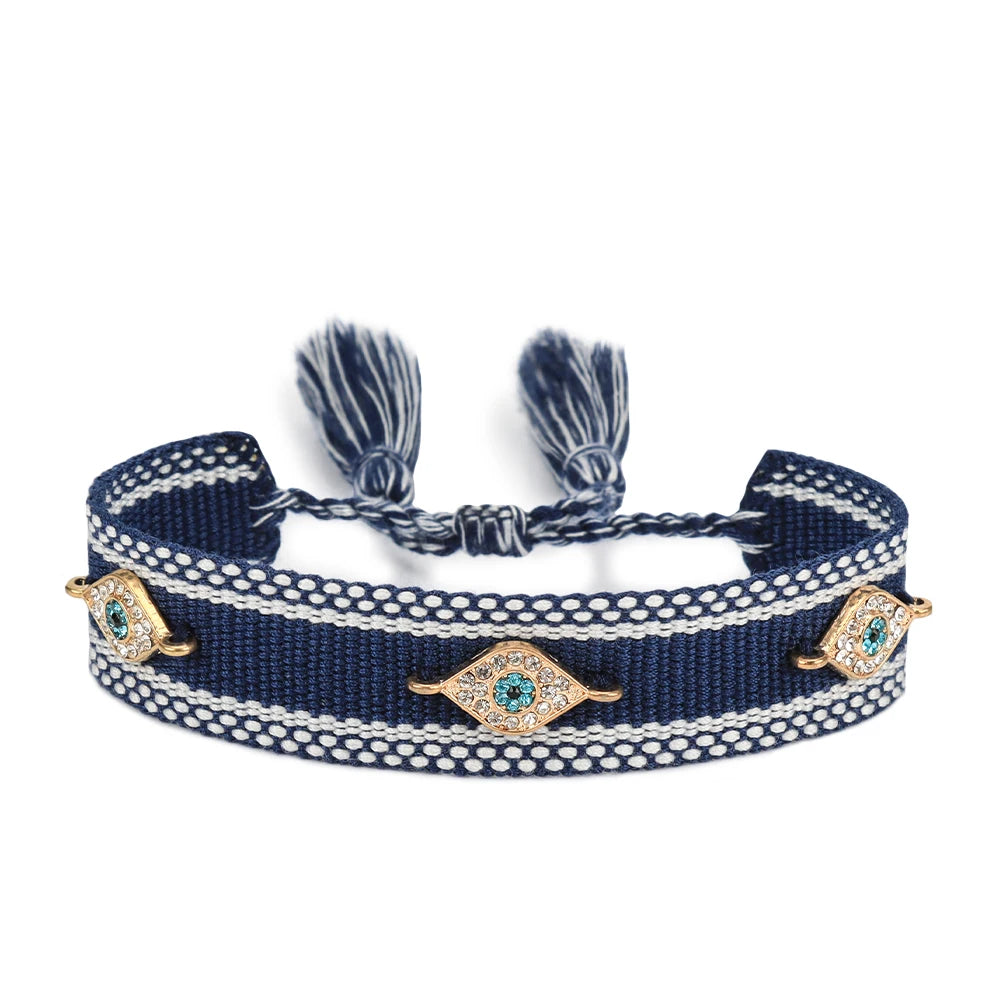 Woven Bracelets Evil Eyes Stackable Wrap Fabric Bracelets