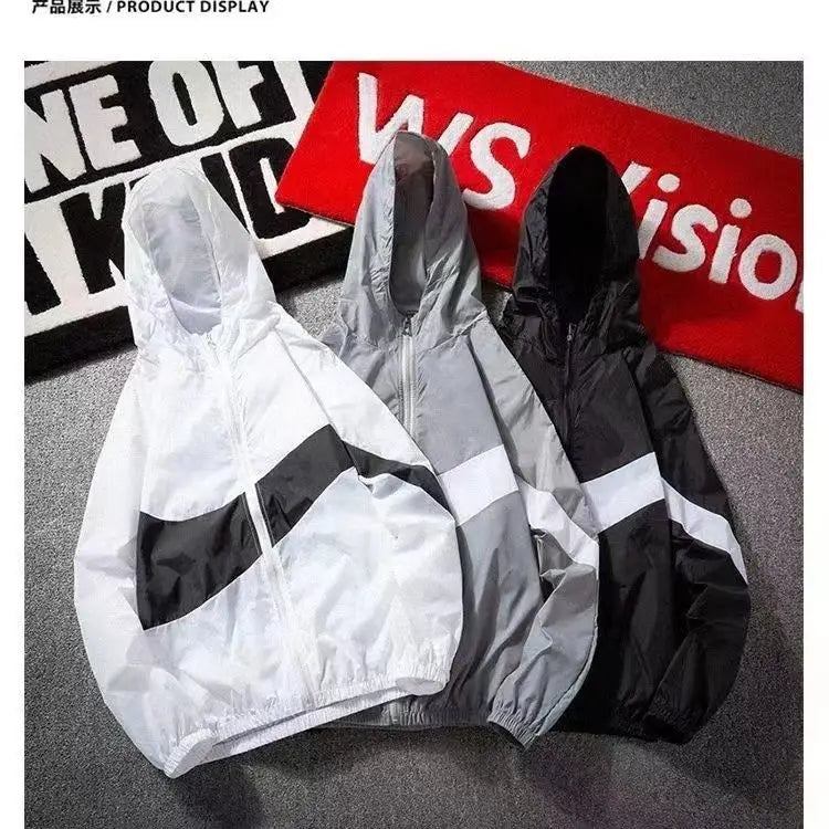 Summer Men Clothes Sports Jackets Sweatshirts Running Patchwork Lightweight Sun Protection Windbreaker Outdoor Coat Casual Loose