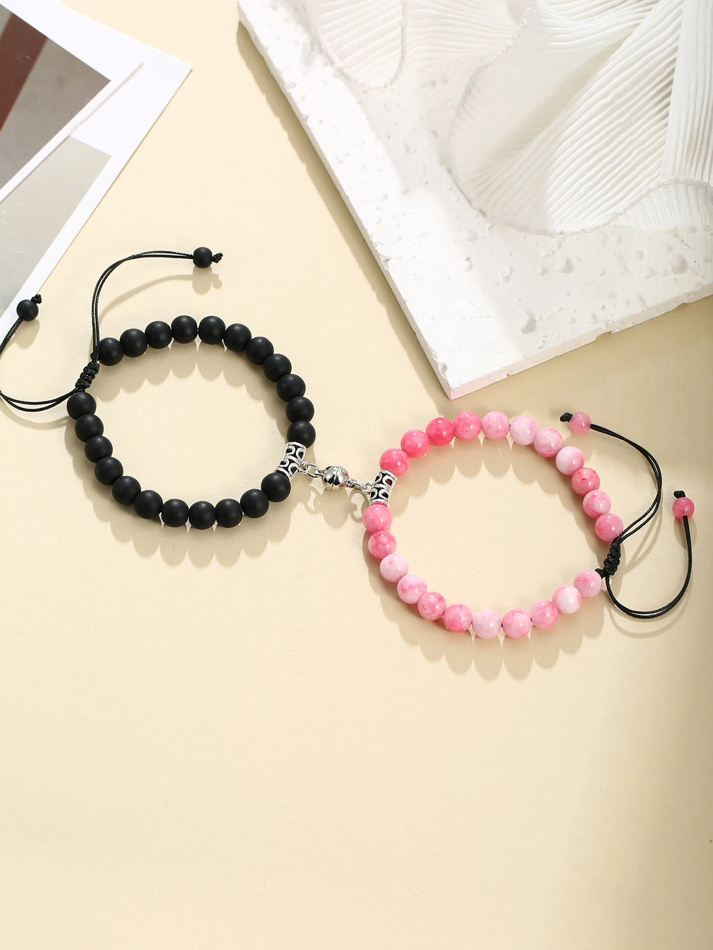2Pcs Magnet Heart Hand Made Bead Bracelets Lover Bracelets Couple Bracelets