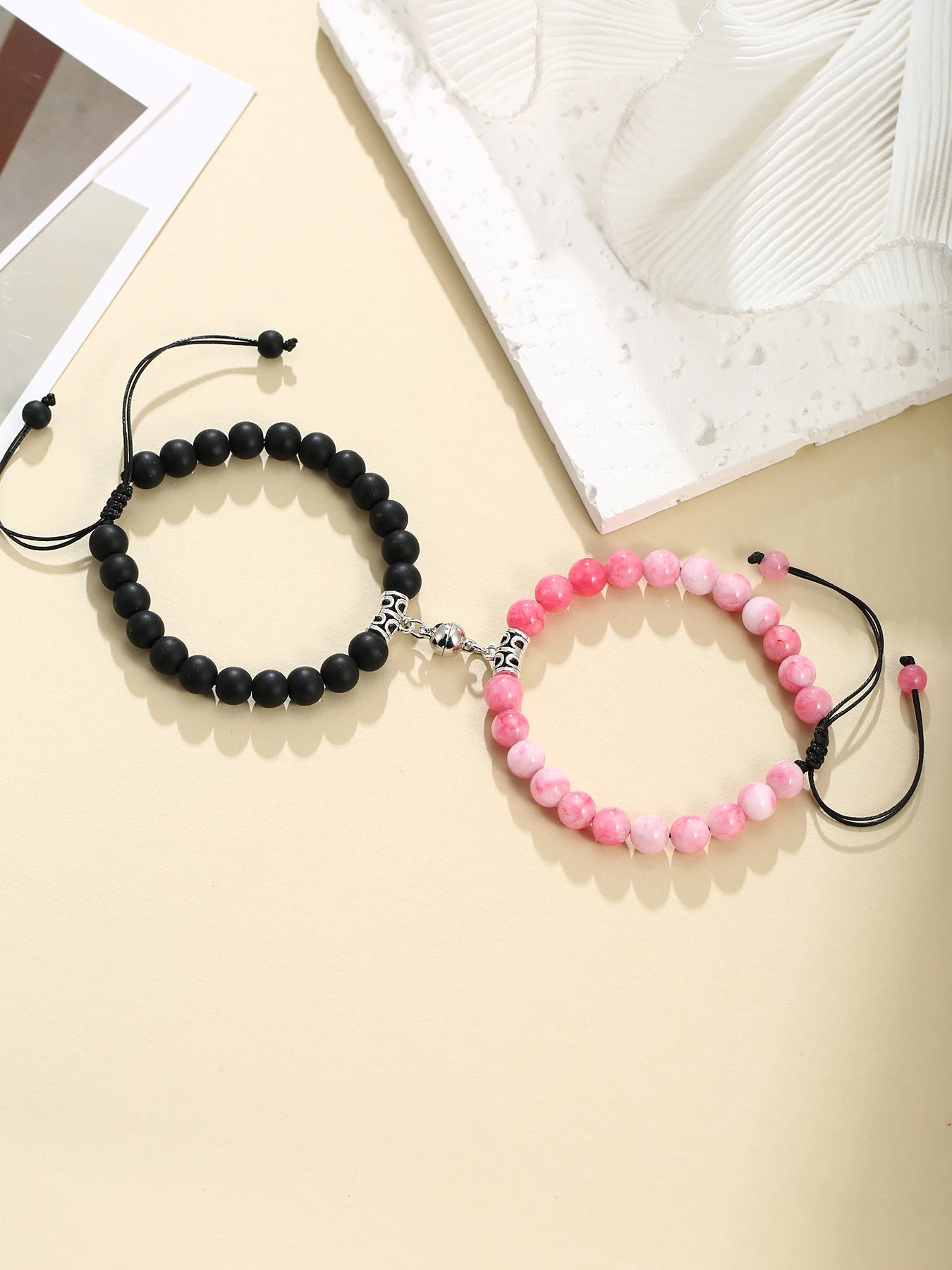 2Pcs Magnet Heart Hand Made Bead Bracelets Lover Bracelets Couple Bracelets