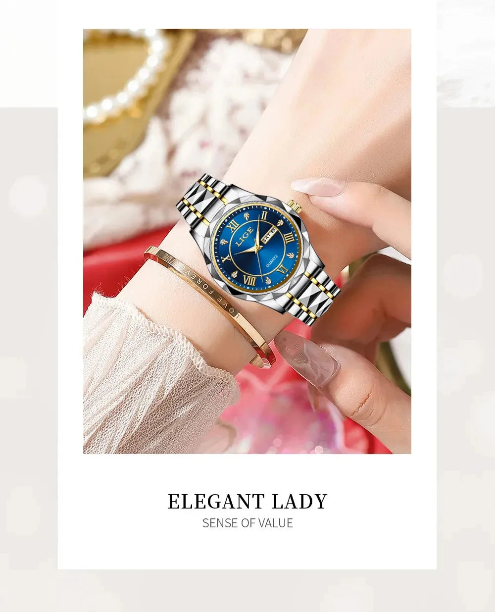 LIGE Casual Sport Watch Ladies Top Luxury All Steel Waterproof Quartz Watches For Women Fashion Gold Watch Women Montres Femmes