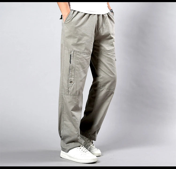 IPPOLICH Men's Pants Sweatpant Leisure Breathable Pants Pockets Wide Leg Cotton Black Cargo Pants Classic Man Casual Cargo Pants