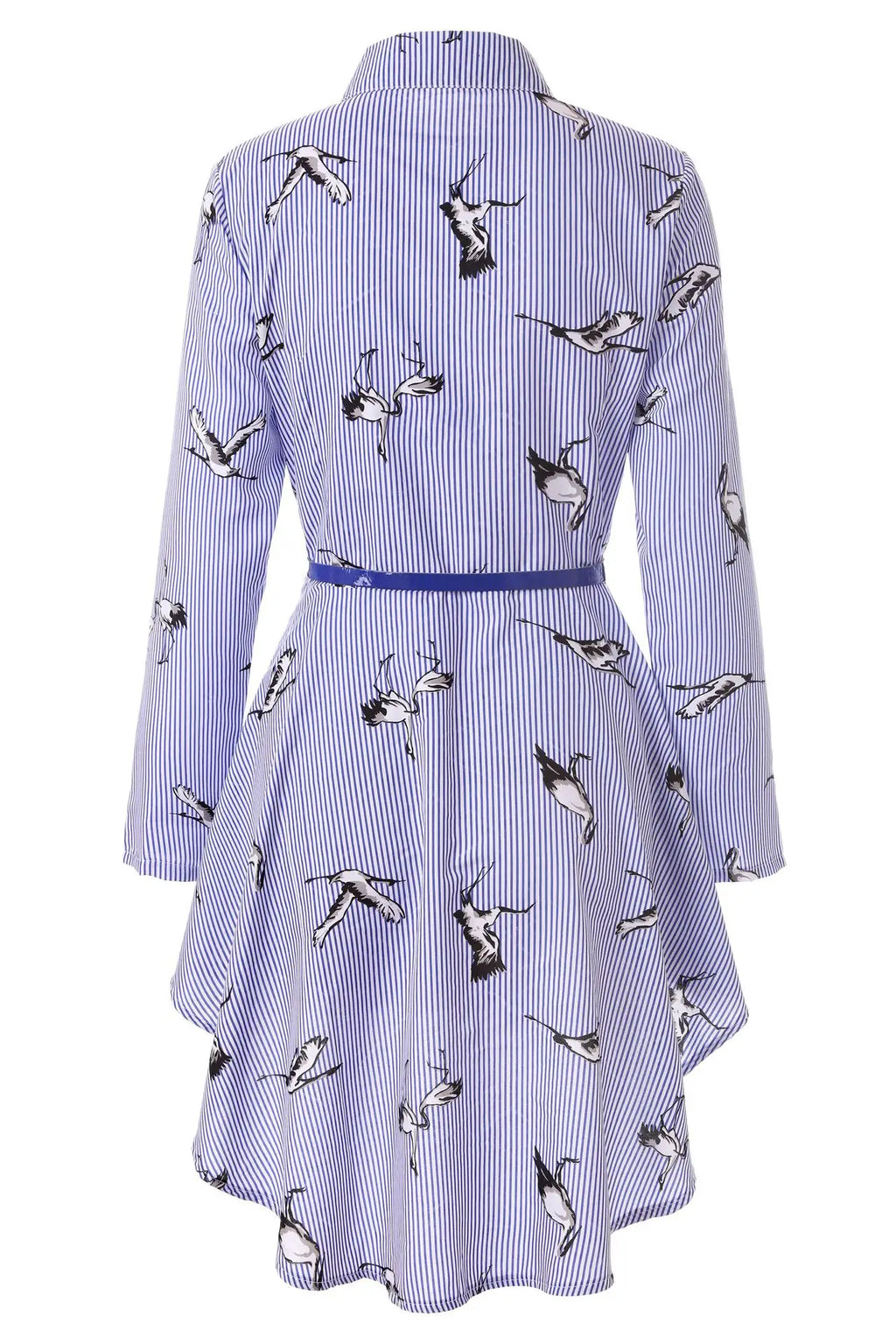 AliExpress European and American women's clothing popular long-sleeved women's clothing striped shirt dress single-breasted belt