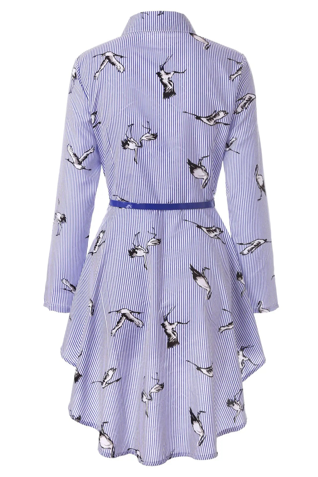 AliExpress European and American women's clothing popular long-sleeved women's clothing striped shirt dress single-breasted belt