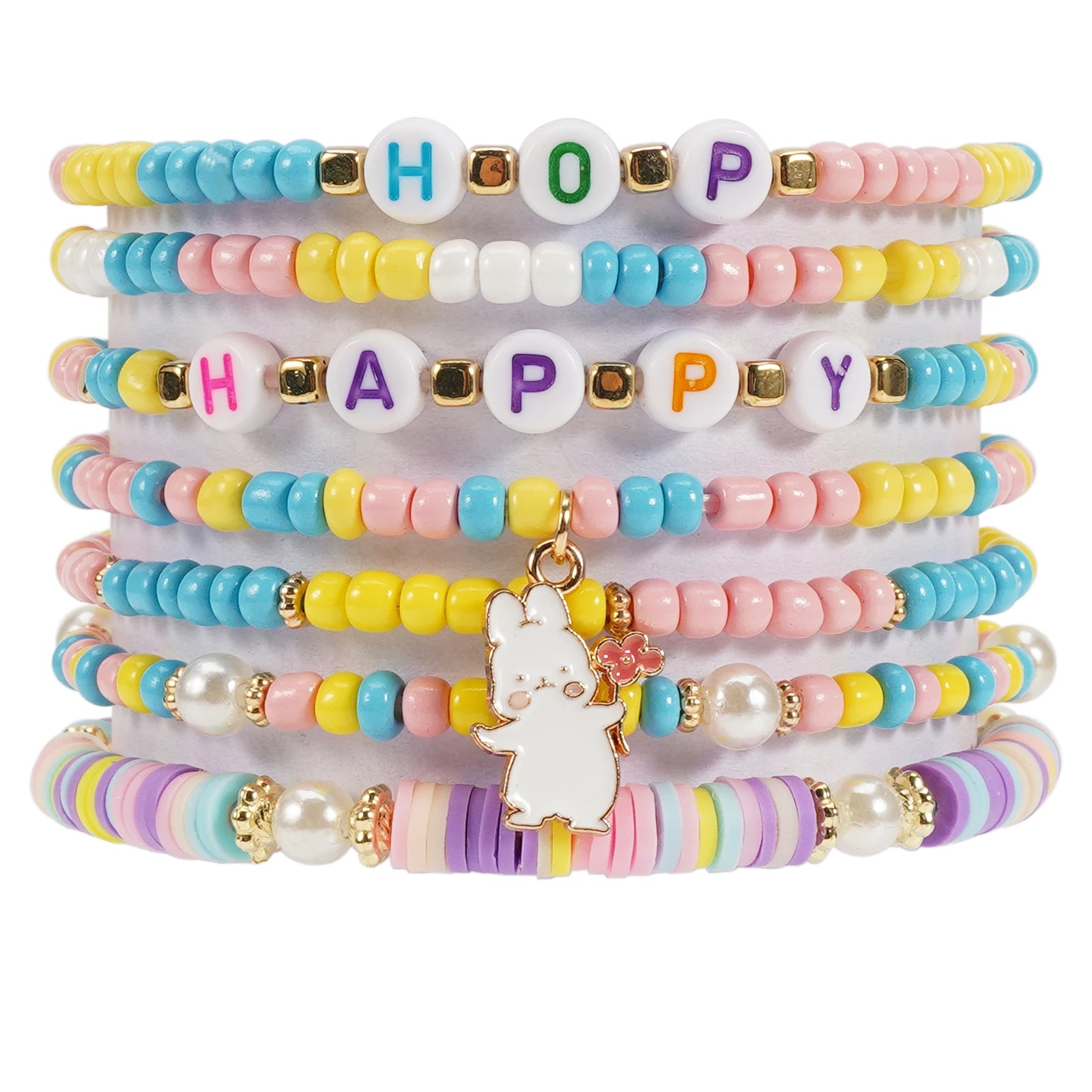 Easter Bracelets Set Colorful Stackable clay Beaded Stretch Bracelets Boho Vinyl Disc Bracelets for Women