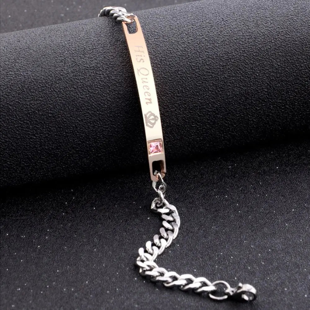 Couple Bracelets Stainless Steel Love Bangle Her King His Queen Bracelets Crystal Crown Bracelets Women's Bracelets
