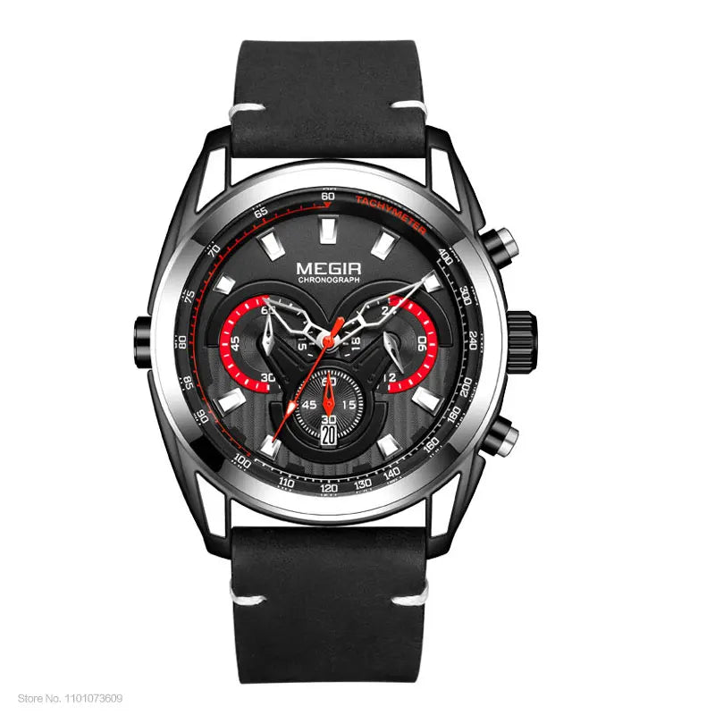 MEGIR Watch for Men Leather Strap Chronograph Quartz Watches Waterproof Luminous Wrist Watch Man Relogios Masculino Reloj Montre