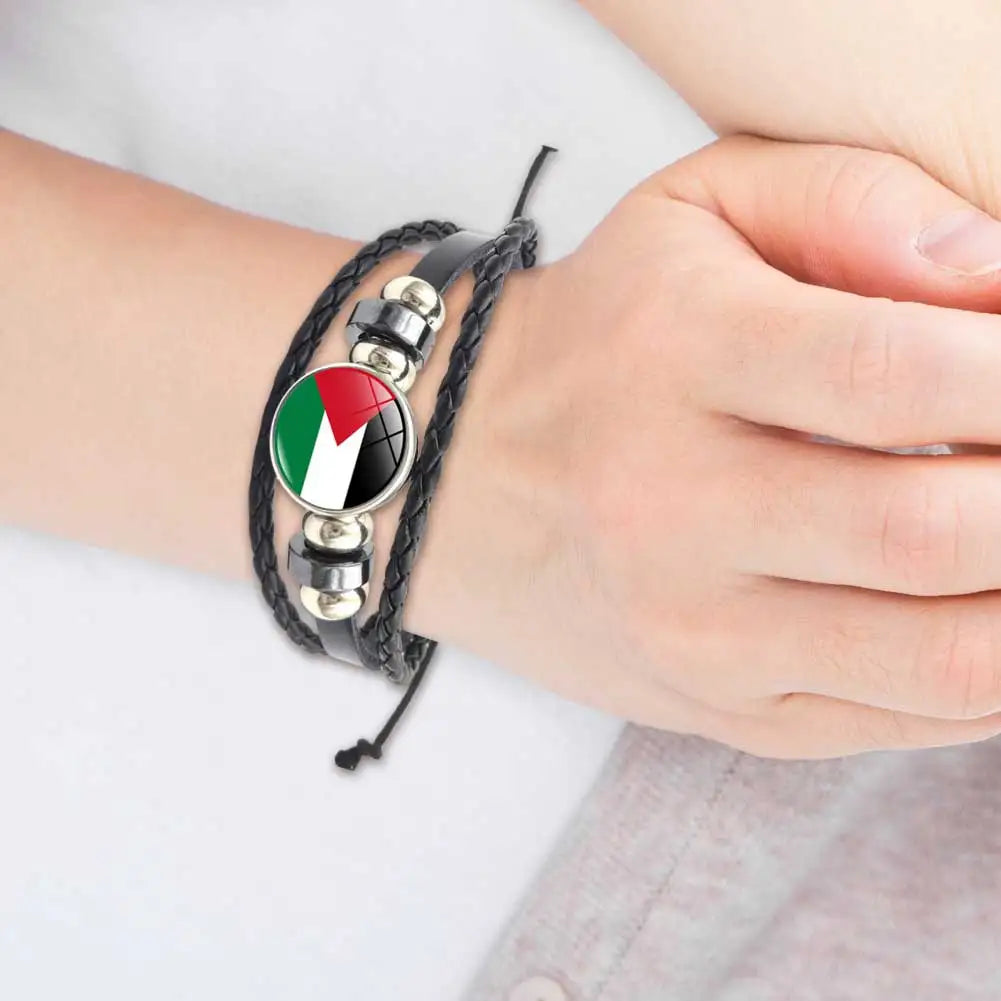Palestinian Flag Bracelet Fashion Leather Braided Bracelets Glass Cabochon Bracelets Palestinian Souvenir Bracelets Jewelry Gift