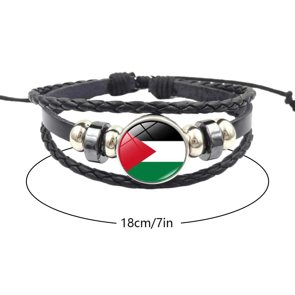 Palestinian Flag Bracelet Fashion Leather Braided Bracelets Glass Cabochon Bracelets Palestinian Souvenir Bracelets Jewelry Gift