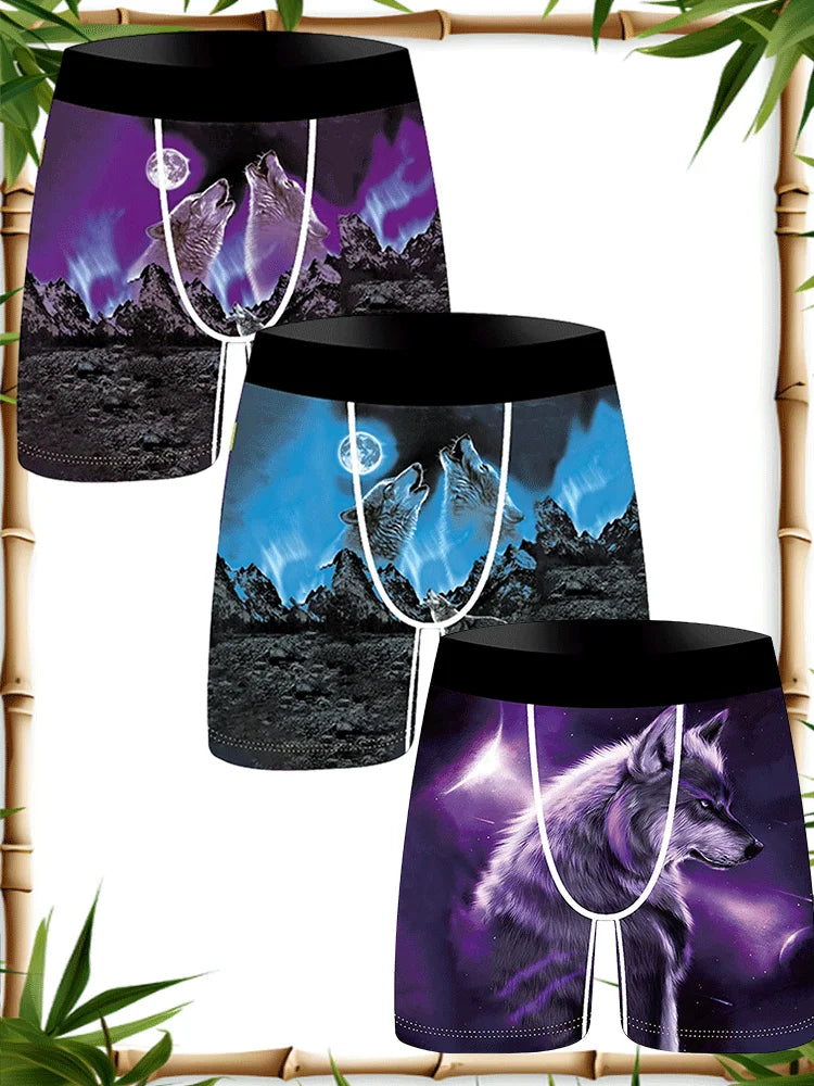 3Pcs Animal Print Men Fshion Underwear Boxers Breathable Man Underpants S-3XL Mens Swimming Underwear Men's Panties Boxer Briefs