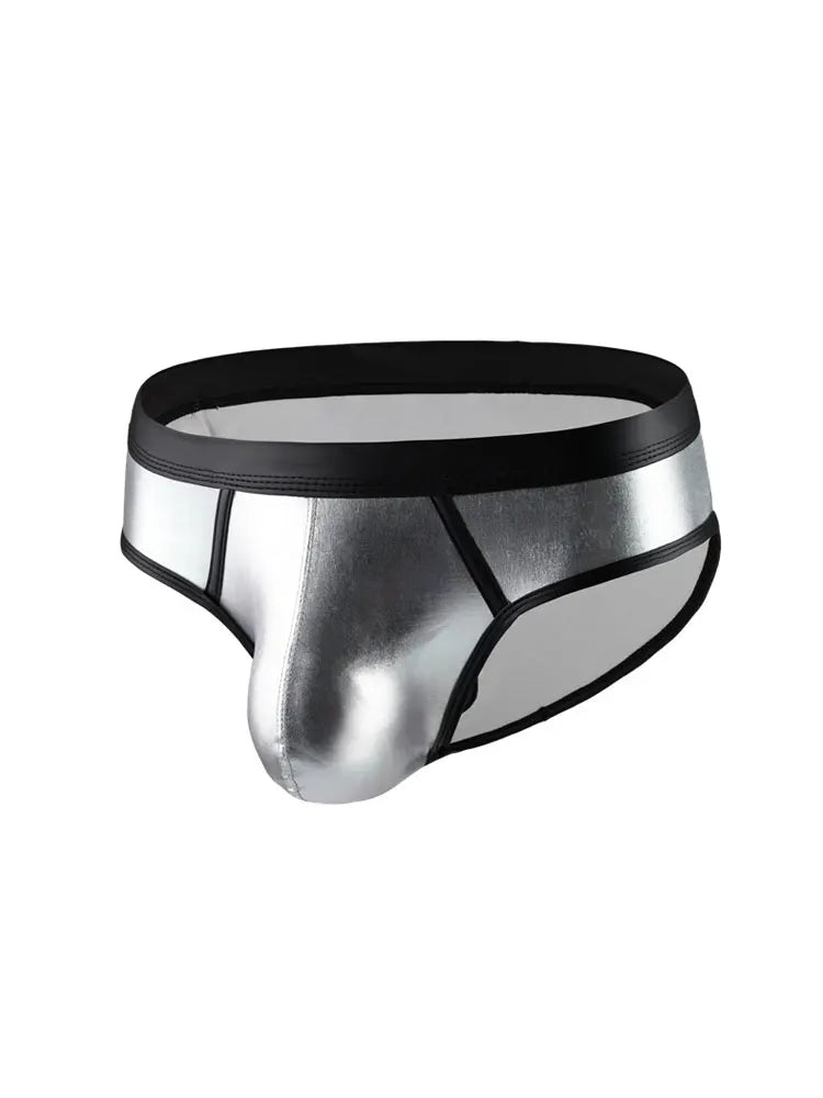 Men's Panties PU Shiny Sexy Lingerie Low Waisted Bulge Pouch Underwear Briefs New In Now Man Underpants Sissy Patchwork Panties