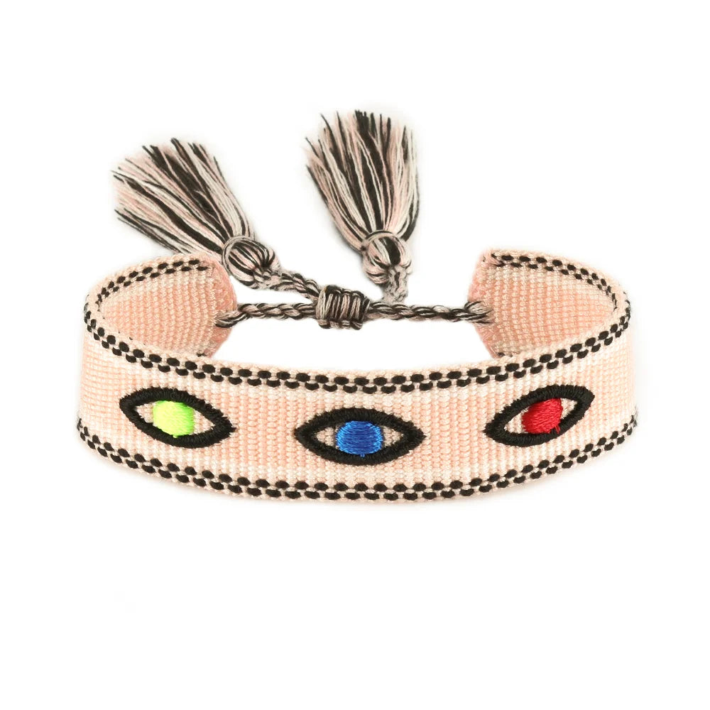 Woven Bracelets Evil Eyes Stackable Wrap Fabric Bracelets